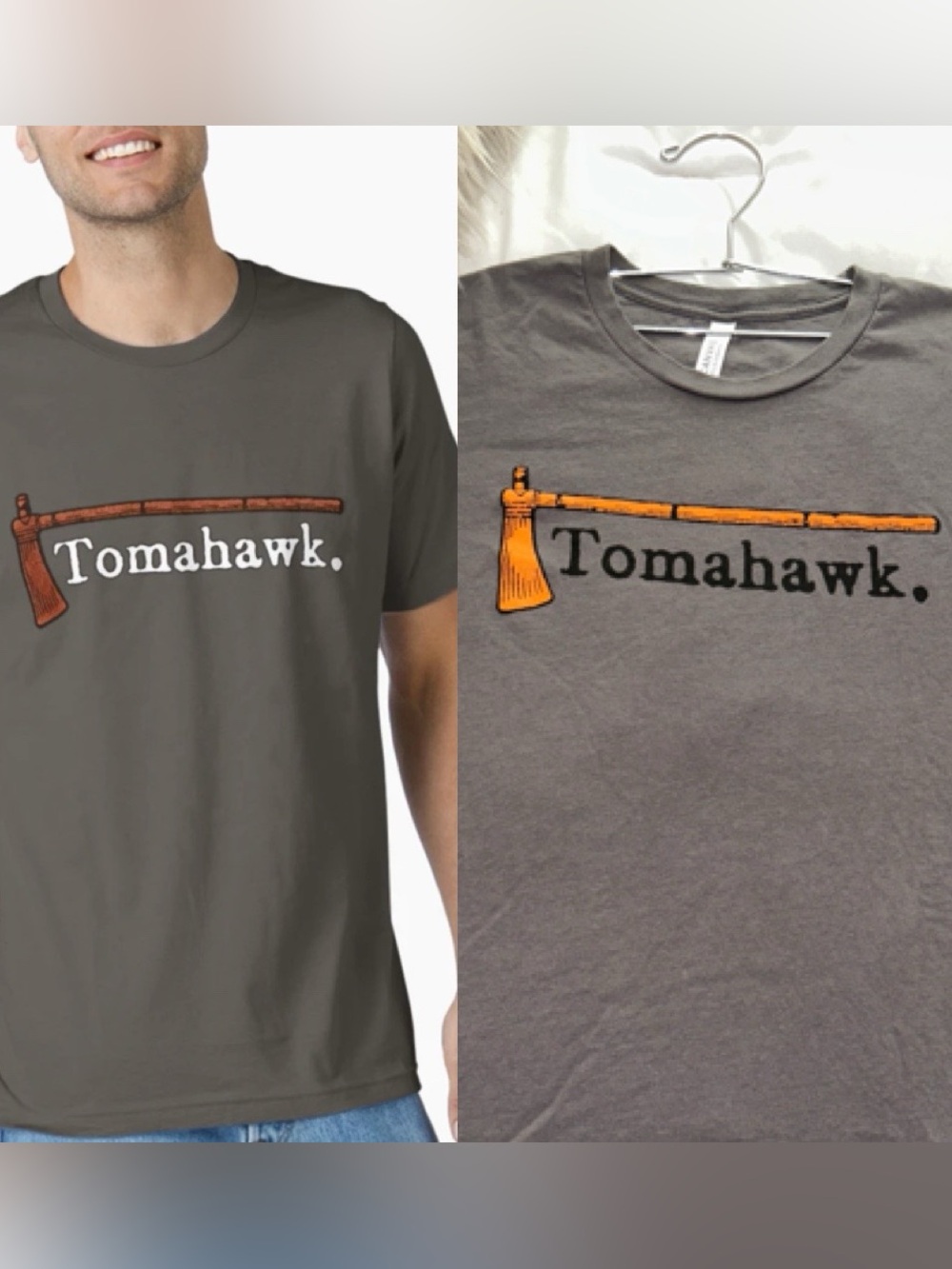 Tomahawk Graphic Men's T‑Shirt — Charcoal with Orange Print